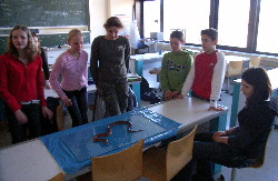 SchülerInnen beobachten die Fortbewegungsweise einer Kornnatter genauer.